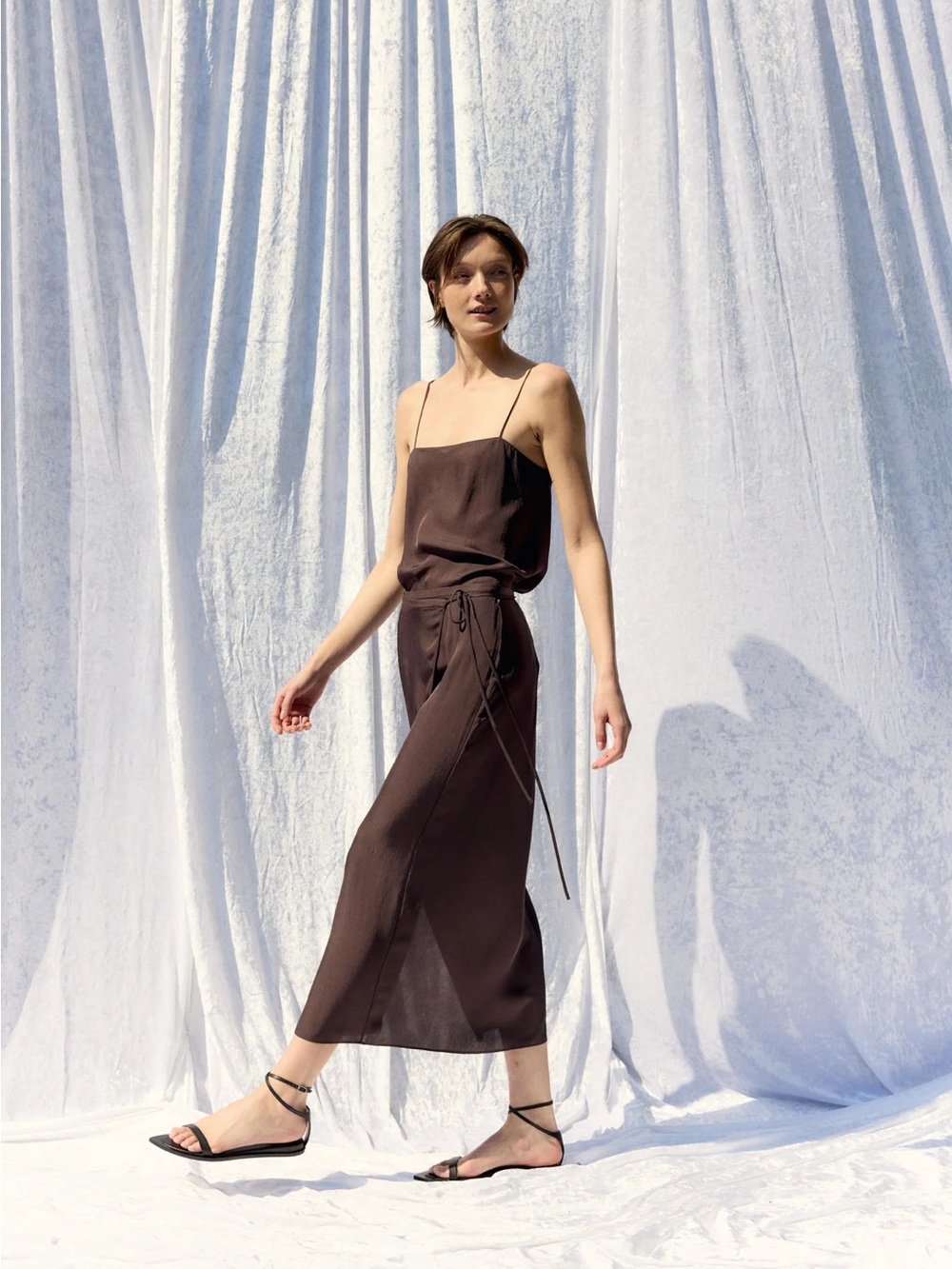 Tibi Summer Slip Wrap Skirt - Chocolate Brown